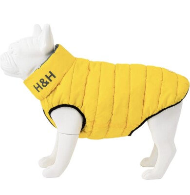 HUGO & HUDSON Reversible DOG Puffer Jacket VEST, Size L-65, Yellow & Gray, NEW!