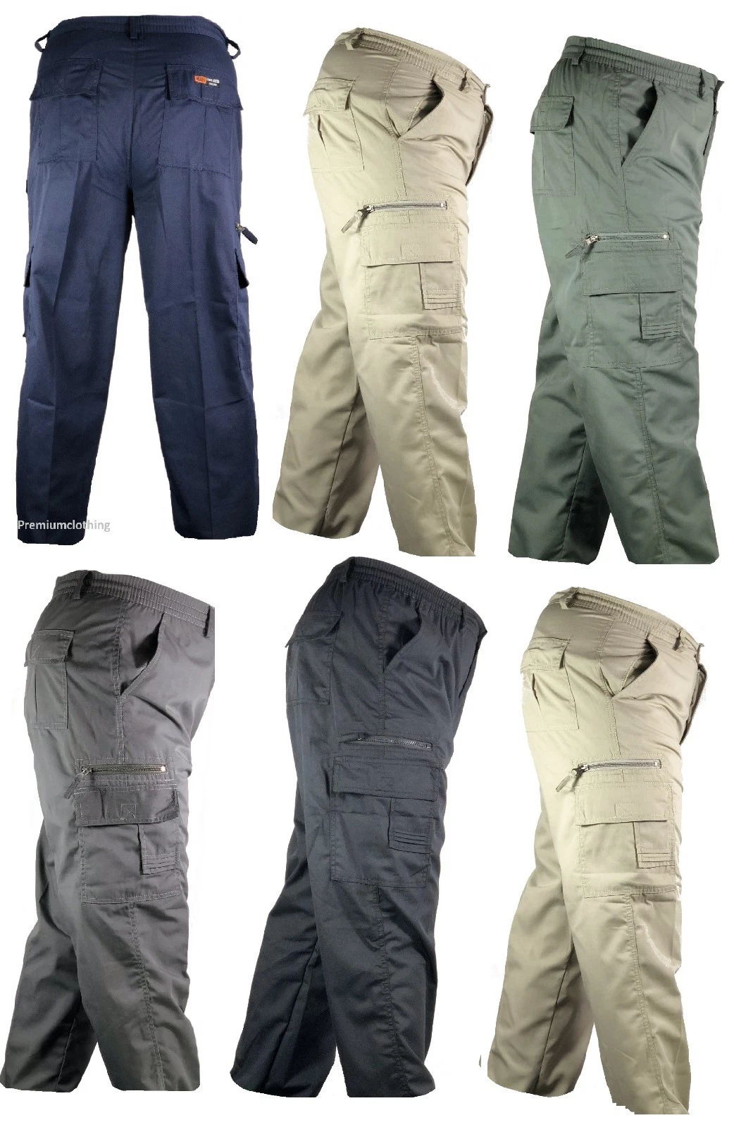 NEW Mens Mian Trousers Elasticated Cargo Combat Multi Pocket Long Pants Jeans
