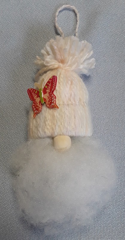 New Handmade Yarn / Cotton Gnome Ornament w/Butterfly