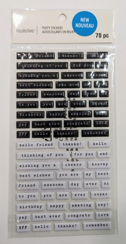 Recollections Black & White Sentiments Puffy Stickers Friends Family Birthday