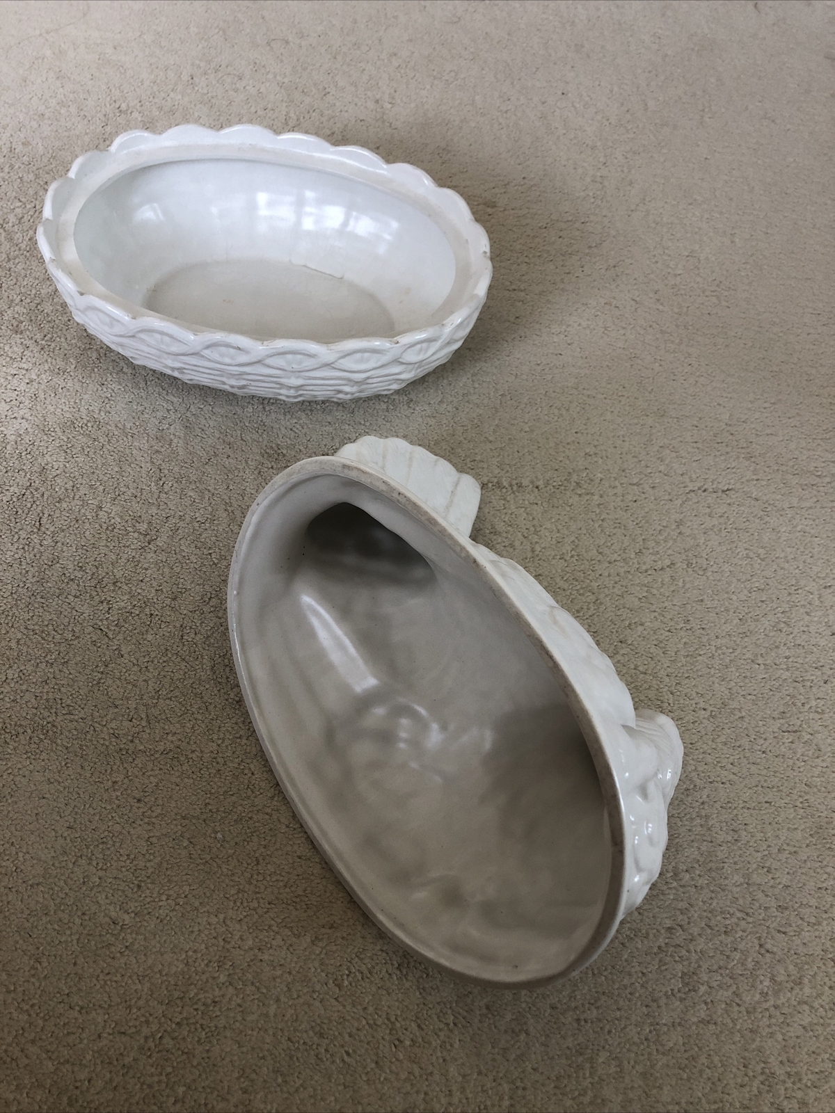 Portmeirion White Pottery Chicken Hen Nest Storage Dish Egg Holder Size