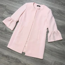 Nine West 3/4 Bell Sleeve Babydoll Longline Coat Jacket Light Pink y2k 6 S New