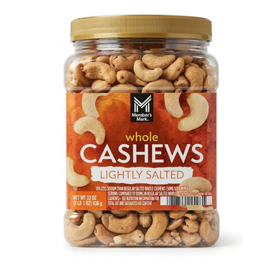 Member's Mark Lightly Salted Whole Cashews 33 oz Resealable Jar Dry Roasted Nut