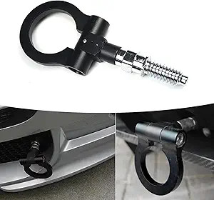 Pack-1 Front Bumper Tow Hook, Trailer Ring Replacement, Aluminum  Color: Black
