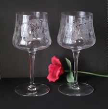 Cambridge Fuschia Marjorie 7 1/8" Tall  Optic Water Goblet Deep  Etching (2)