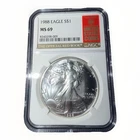 1988 SILVER EAGLE NGC MS69 OFFICIAL RED BOOK LABEL ~ 1oz .999 FINE SILVER
