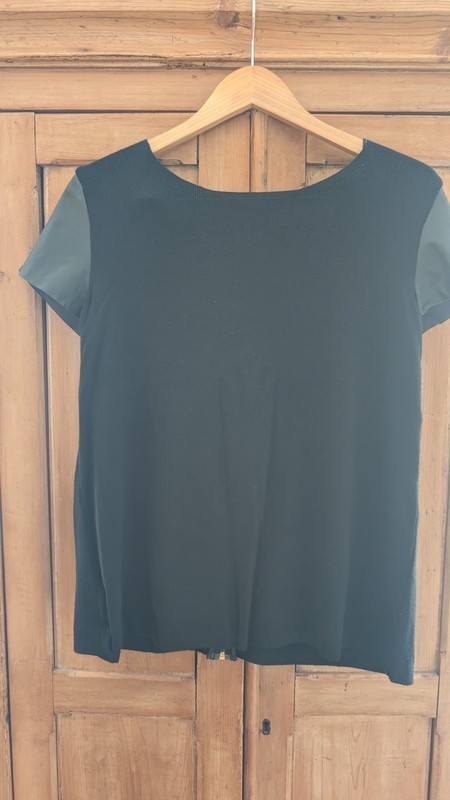 Zara Dark Green Rustic Knit Leather Short Sleeve  Knit  Top Size Large #37