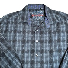 Robert Graham Shirt Mens Large Geometric Button Gray Classic Flip Cuff