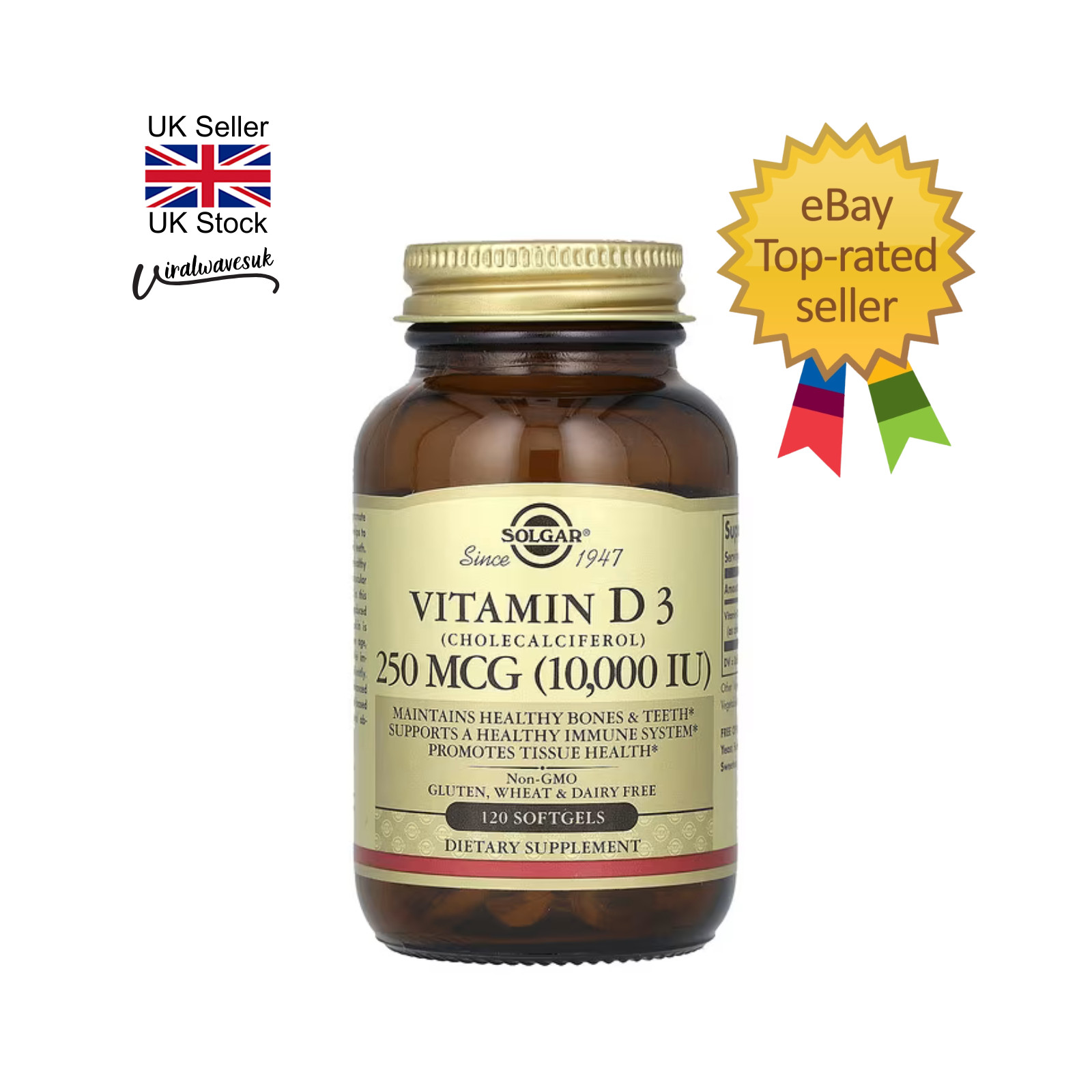 Solgar Vitamin D3 10000 IU 250 mcg 120 Softgels Cholecalciferol Tablets
