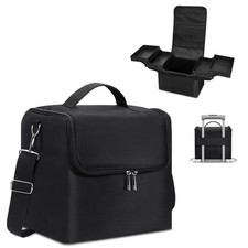 Large Makeup Carrying Train Case for Women, Black Travel Bag Storage Box,4 Ti...
