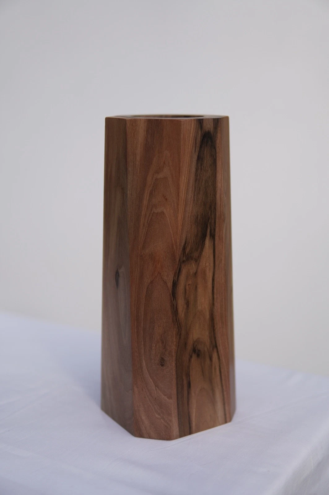 Solid Walnut Wood Octagon Vase 11 x 5 in