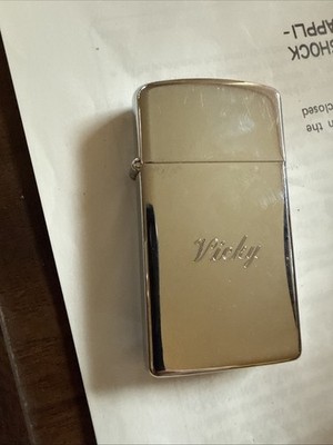 Vintage Zippo Lighter Monogrammed Vicky Small Lighter Brushed Chrome