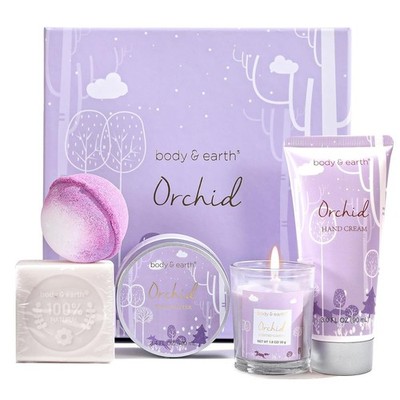 Orchideen Duft Geschenkset für Frauen - 5tlg Wellness Set mit Duftkerze, Körp...