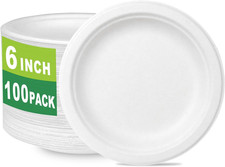 100 Pack 6 Inch Compostable Sugarcane Dessert Plates Biodegradable Plates