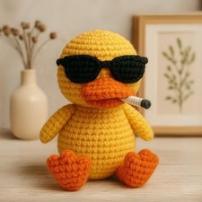 Handmade Crochet Duck Plush, Funny Amigurumi Duck Toy, Duck With Sunglasses