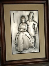 QUADRO IN ARGENTO 925/000 BASSORILIEVO OTTAVIANI ,COPPIA BORGHESE '800