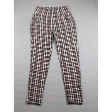 Plaid Fleece Lined Legging Pants Women's High Waist Zipper Pocket Trousers Small