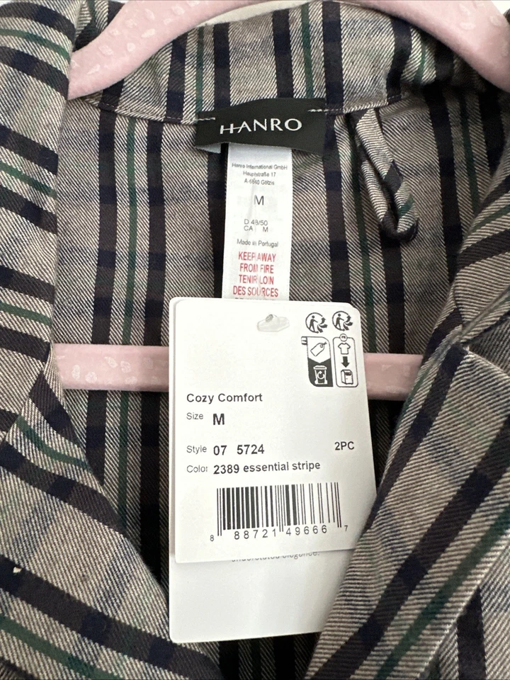 NUEVO CON ETIQUETAS $250 Hanro Hombres Pijama Conjunto Acogedor Cómodo Franela Talla M Pantalón Manga Larga Foto 3 de 4