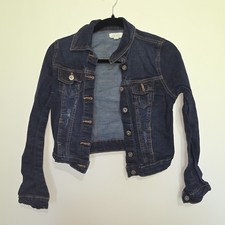 C'est Toi USA Distressed Cropped Dark Wash Jean Jacket Size Small