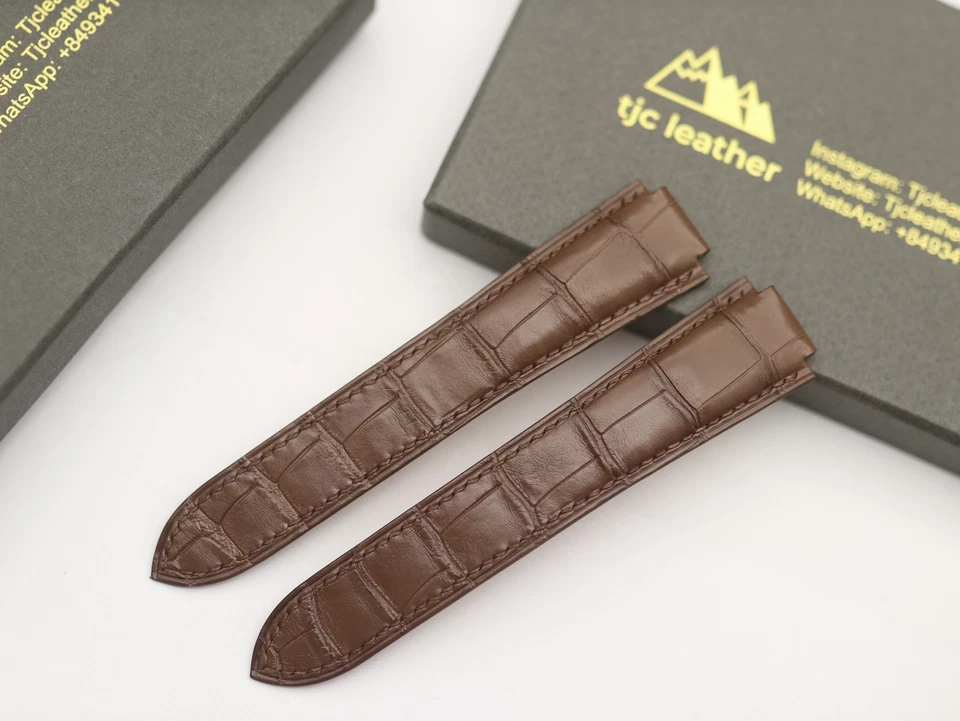 Correa de reloj de cocodrilo genuina hecha a mano para Cartier Ballon Bleu Foto 3 de 4