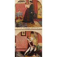 Atq Stereoscope Stereograph (2) Photo Cards Color Litho Circa Late 1800s Couple