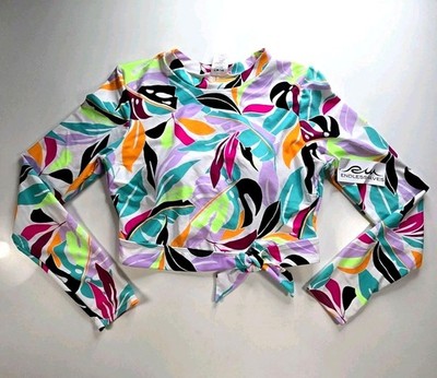 NWT Endless Waves Girls Rash Guard Swim Top Tropical Leaf Long Sleeve Size L