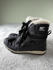 Sorel Whitney Short Lace Black Waterproof Winter Snow Boots Kids 3 Great Shape 