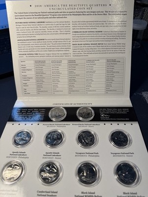 2018 AMERICA THE BEAUTIFUL (ATB) QUARTERS UNCIRCULATED 10 COIN SET. OGP. CHEAP.