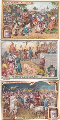 Liebig S883 6 Karten Karneval in verschiedenen Zeiten Kneipe.Antwerpen auf Deutsch (1907) 