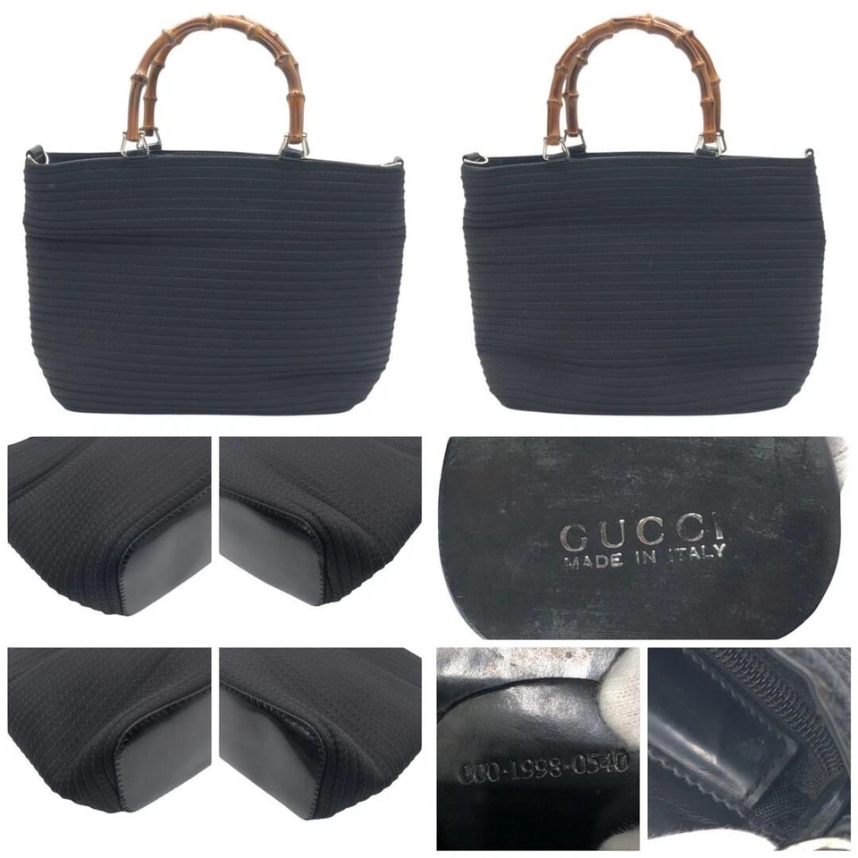Отличное состояние GUCCI бамбука черный полиэстер 000 1998 Дамская сумка сумка с короткими ручками дамская сумка - Изображение 2 из 4