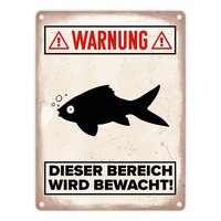 Warnung Bereich Wird Bewacht Metallschild In 15X20 Cm Mit Goldfisch Silhouette