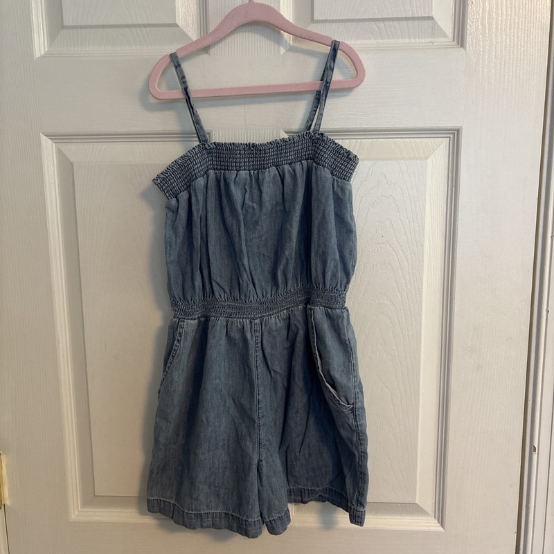 GAP Kids Denim Chambray Smocked Romper Jumpsuit Girls Large Summer