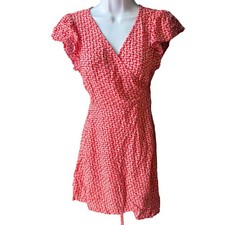 American Eagle Red Floral Wrap Mini Dress Short Flutter Sleeve V-Neck Medium