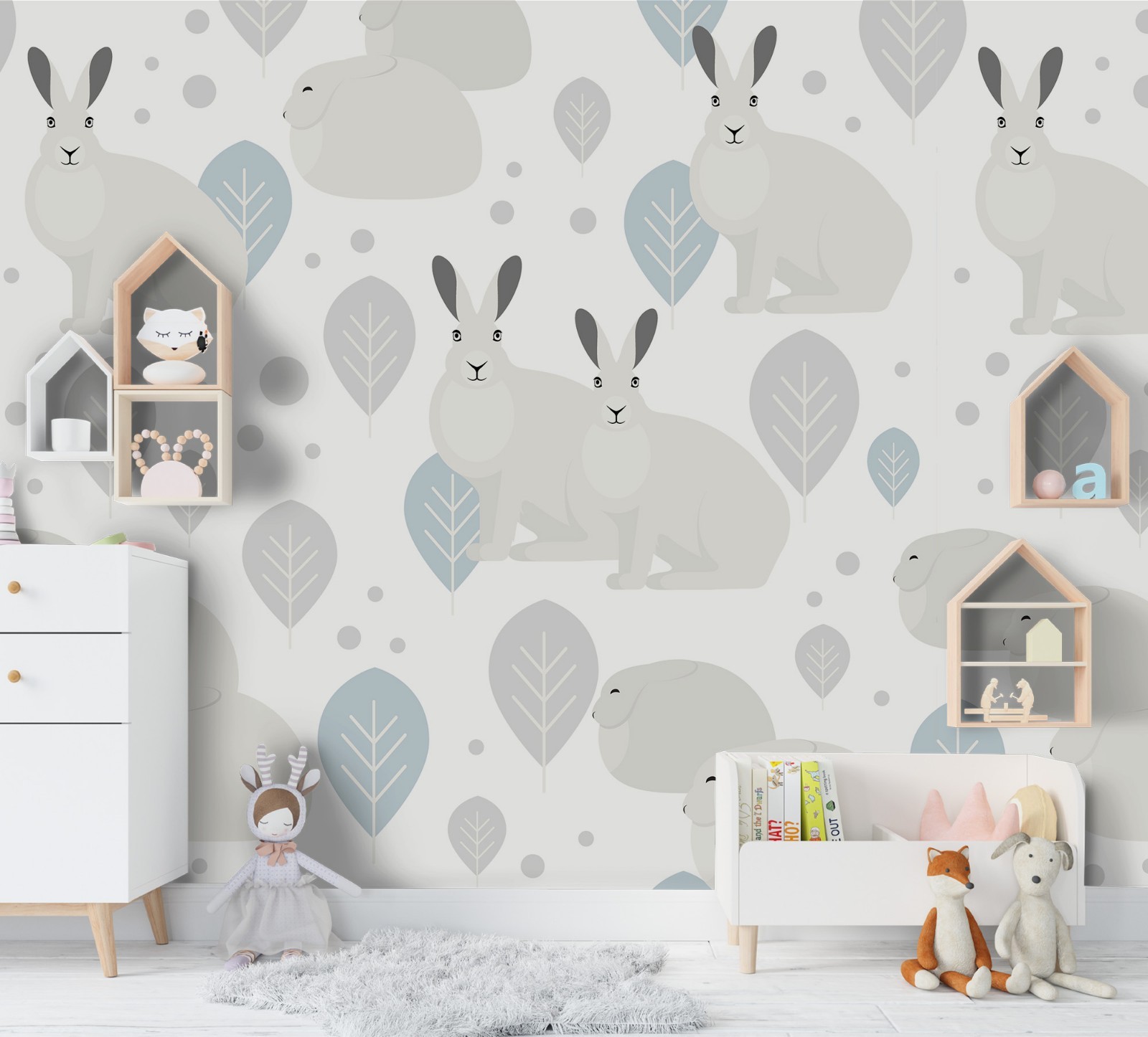 3D Rabbit Leaves Pattern Wall Murals Wallpaper Murals Wall Sticker