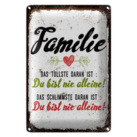 Blechschild Spruch Familie Du Bist Nie Alleine 20X30Cm