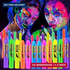 12 PCS Glow Face Body Paint, Glow In The Dark Under UV Black Light Sticks Makeup