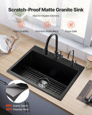 VEVOR 25 inch Kitchen Sink Workstation, Top Mount Granite Sinks, Drop-In Single