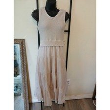 Say What Beige Tiered Knit Top Sleeveless Casual Midi Dress w/ Lined Skirt  M 