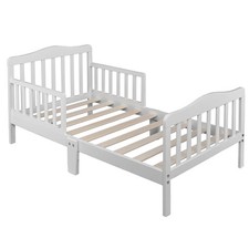Wooden Toddler Bed Children Bedroom Furniture with Safety Guardrails White