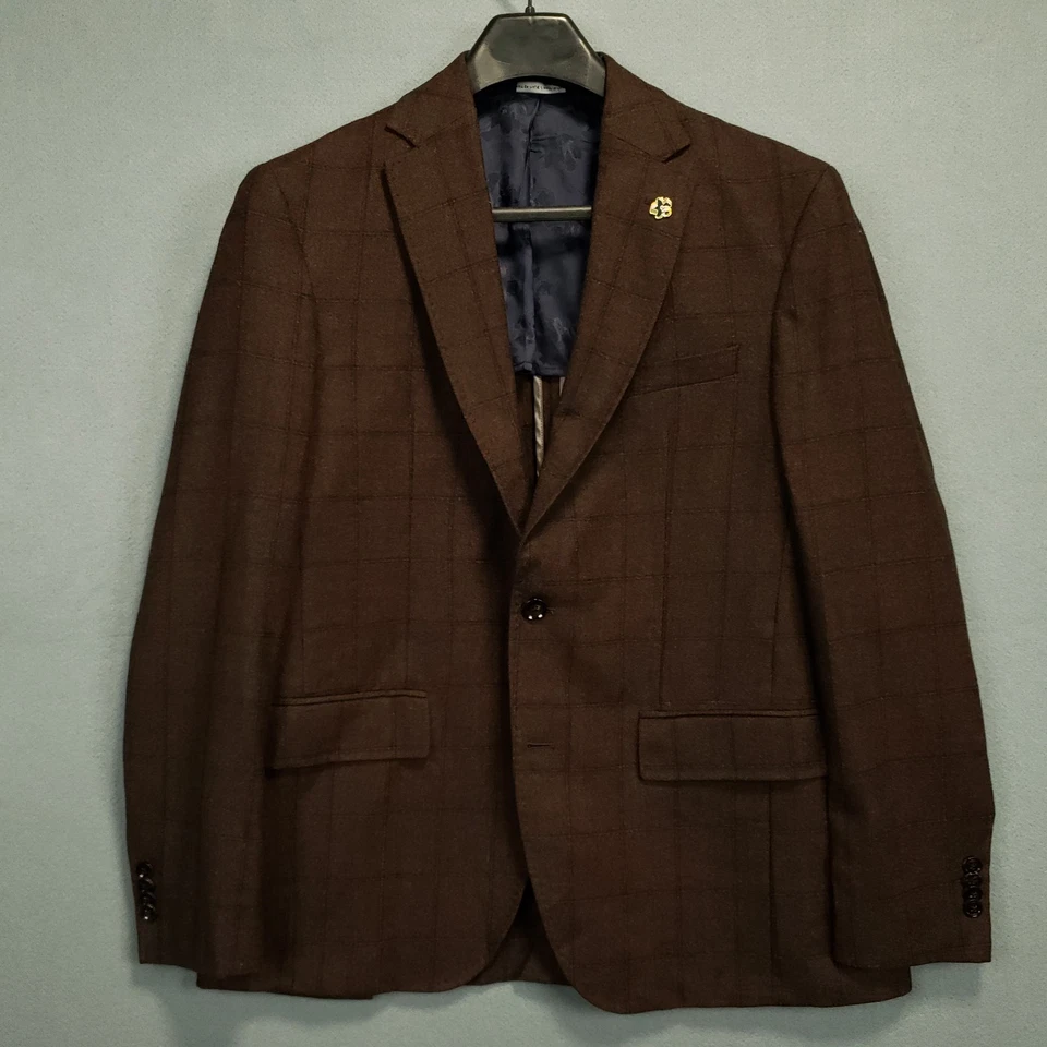 Ted Baker Sport Coat Men's 42R Brown Wool Windowpane Medium Weight Flannel 2 Btn - Image 2 of 4