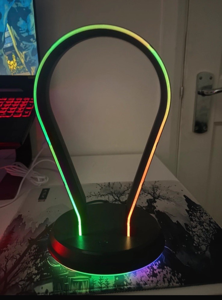 RGB Colour Changing LED Headphone holder, Black, USB Powered, Great for headsets image 2