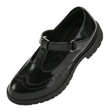 Girls School Shoes Mary Jane Shoes Uniform Dress Flats T-Strap Chunky Heel Ro...