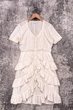 LoveShackFancy Dress 4 Womens Ivory Lace Ruffle Short Sleeve Button Tiered