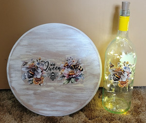 Handcrafted Decorative Light Up Wine Bottle With Matching Turntable.