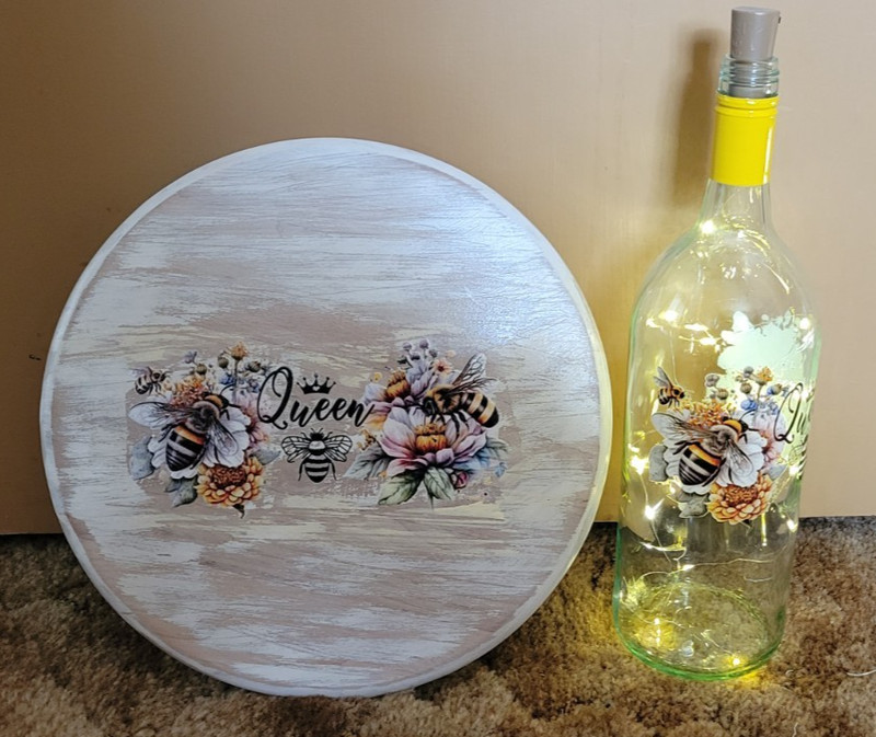 Handcrafted Decorative Light Up Wine Bottle With Matching Turntable.