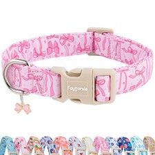Cute Pink Bow Pattern Dog Collar For Summer Spring Medium Size Adjustable