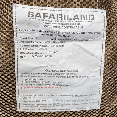 Brown Safariland Concealment Body Armor - Used Excellent *mocinc.1982*