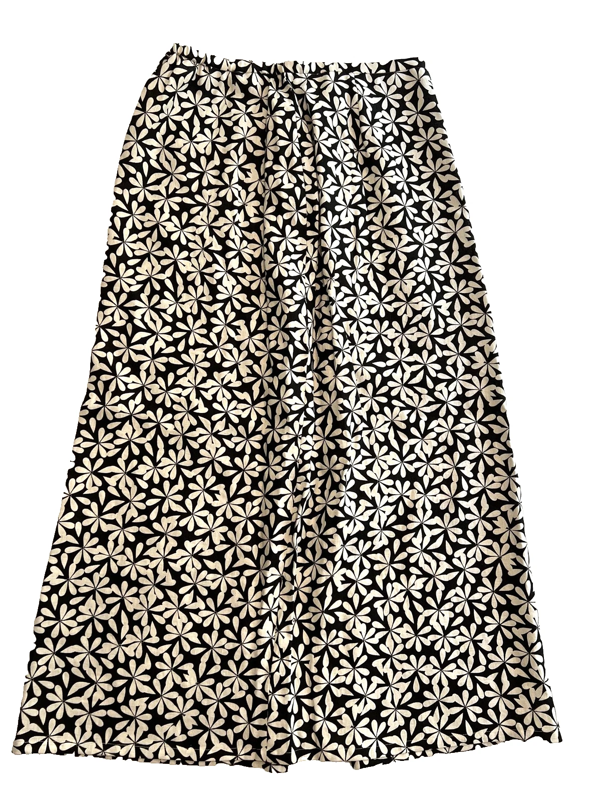 Laura Ashley Skirt Womens 10P Petite Black White Floral Print Linen Pull On Boho
