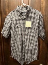 Van Heusen No Iron Plaid Short Sleeve Button Up Shirt Men's Large L/G Office 1