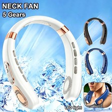 Portable Hanging Neck Fan 5-Speed USB Rechargeable Bladeless W/ Cold Plate USA